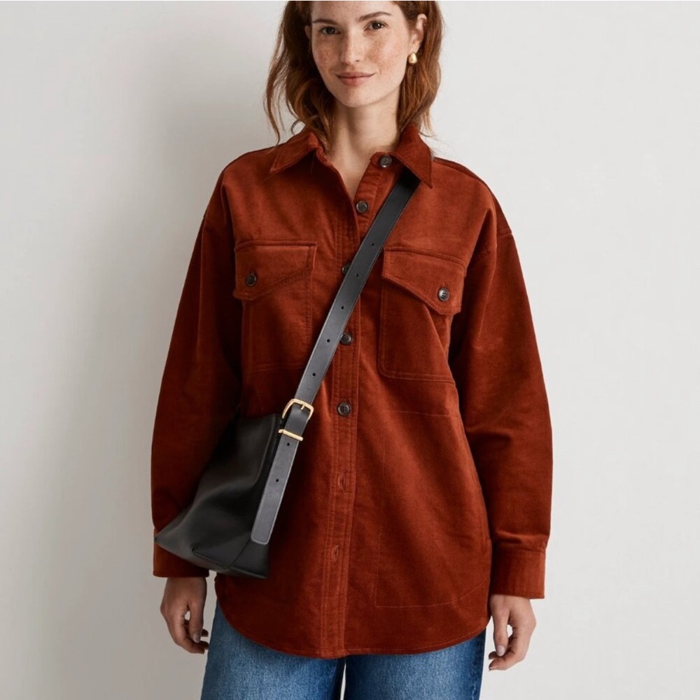 NWT Madewell Corduroy Twill Oversized Shirt Jacket Orange Rust Mahogany Medium